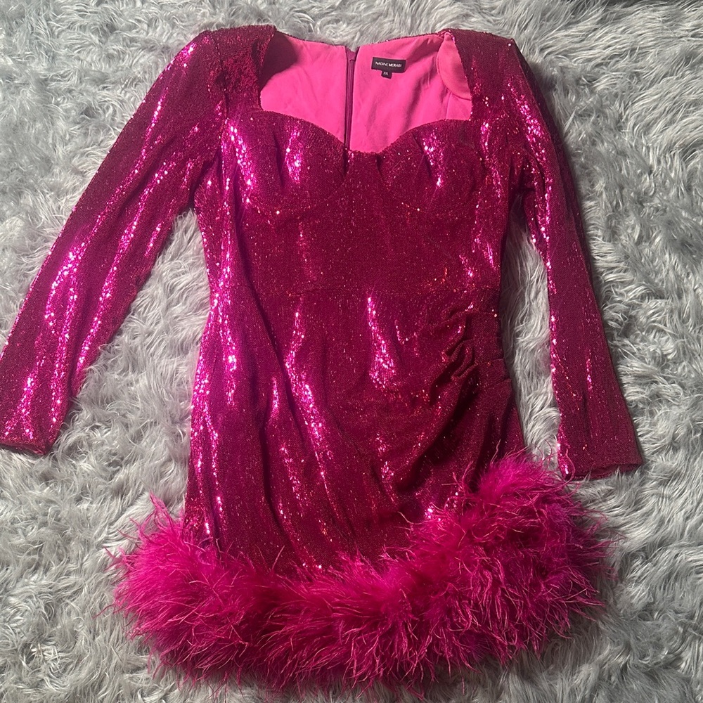 NADINE MERABI Vibrant Pink Sequin Dress xxl